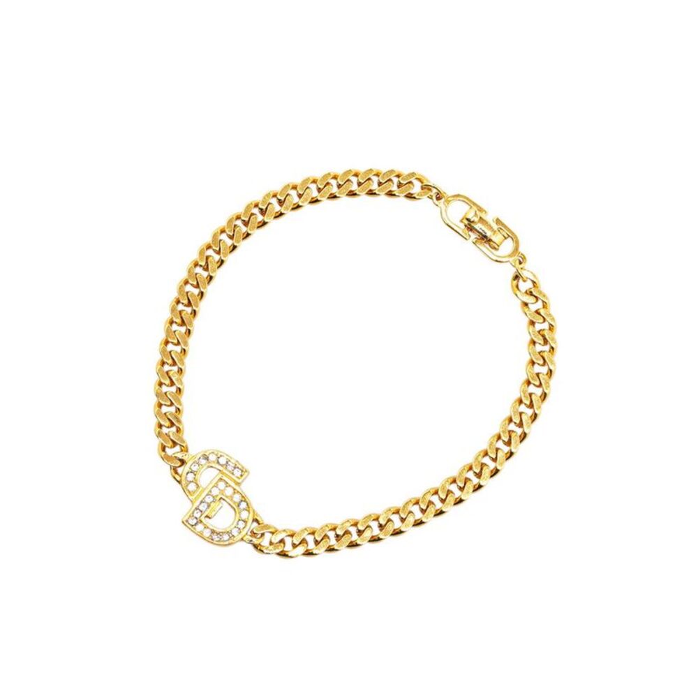 Pre Loved Dior  CD Chain Necklace in GoldTone Metal with Rhinestones - Picture 2 of 5